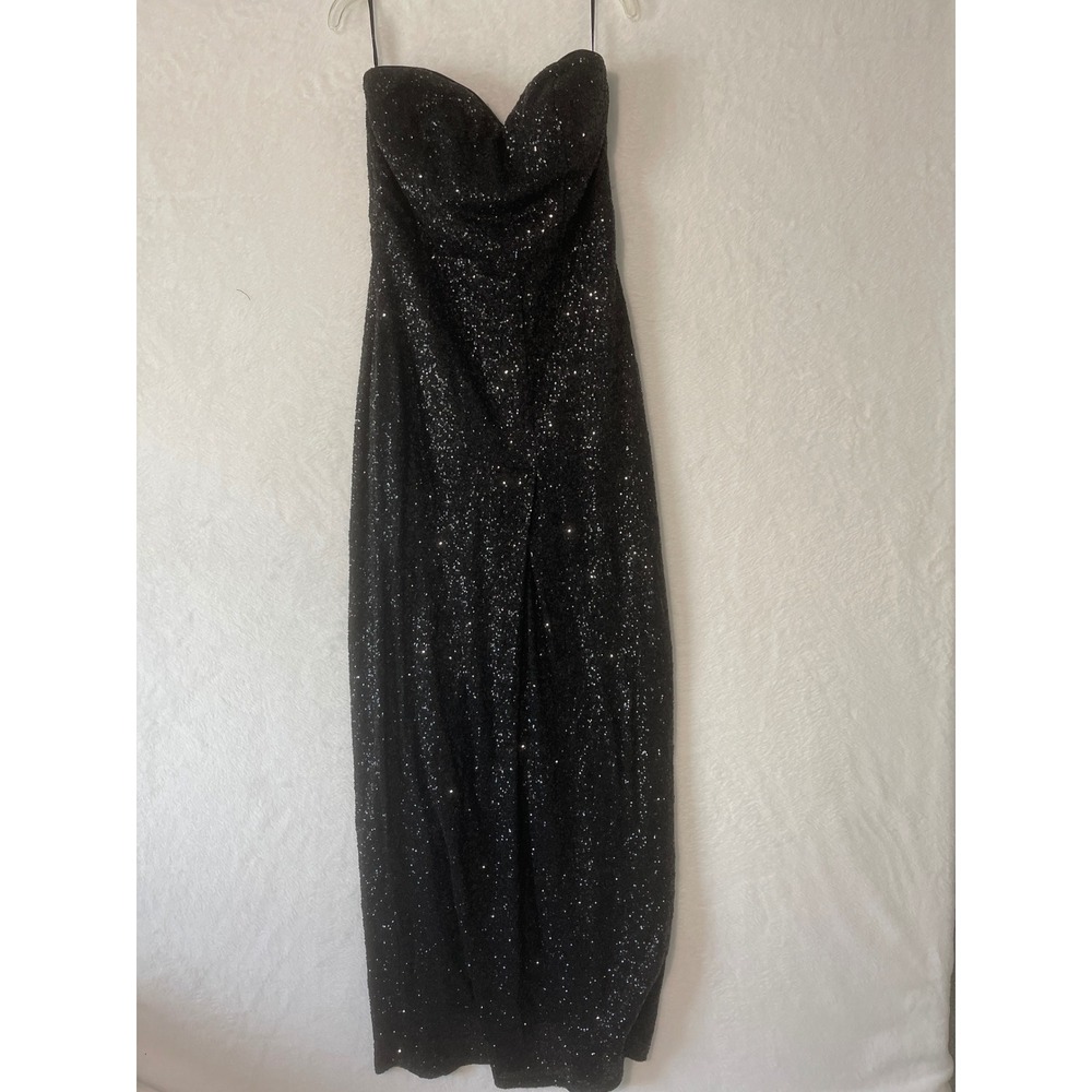 Lulus Black Sequin Strapless Sweetheart Maxi Column Gown Dress Large
